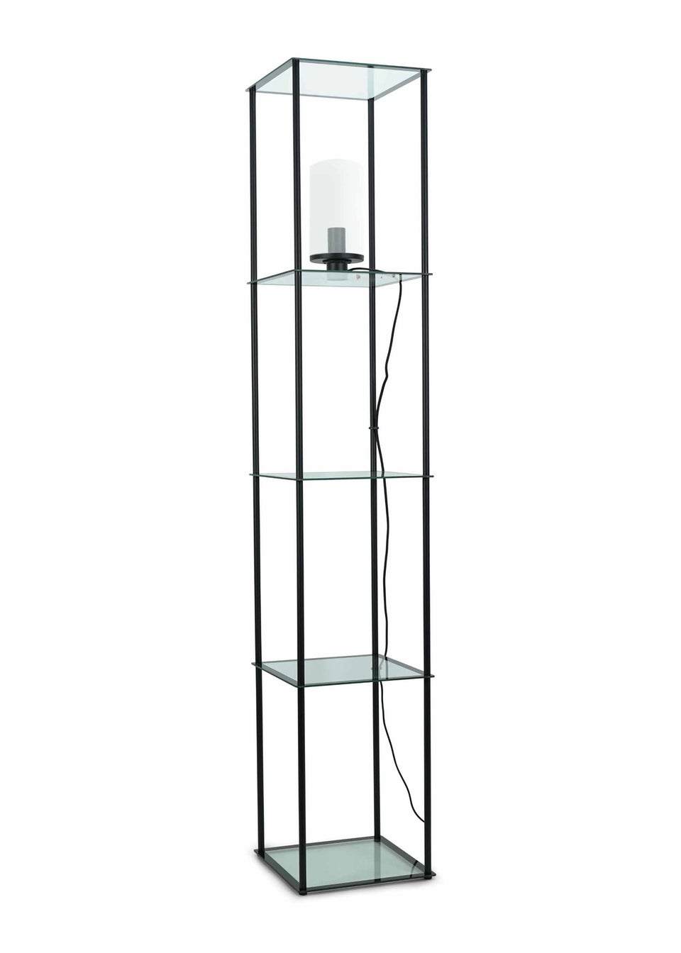 ValueLights Gobie  Black Floor Lamp with Clear Drum Shade (169cm x 30cm x 30cm)