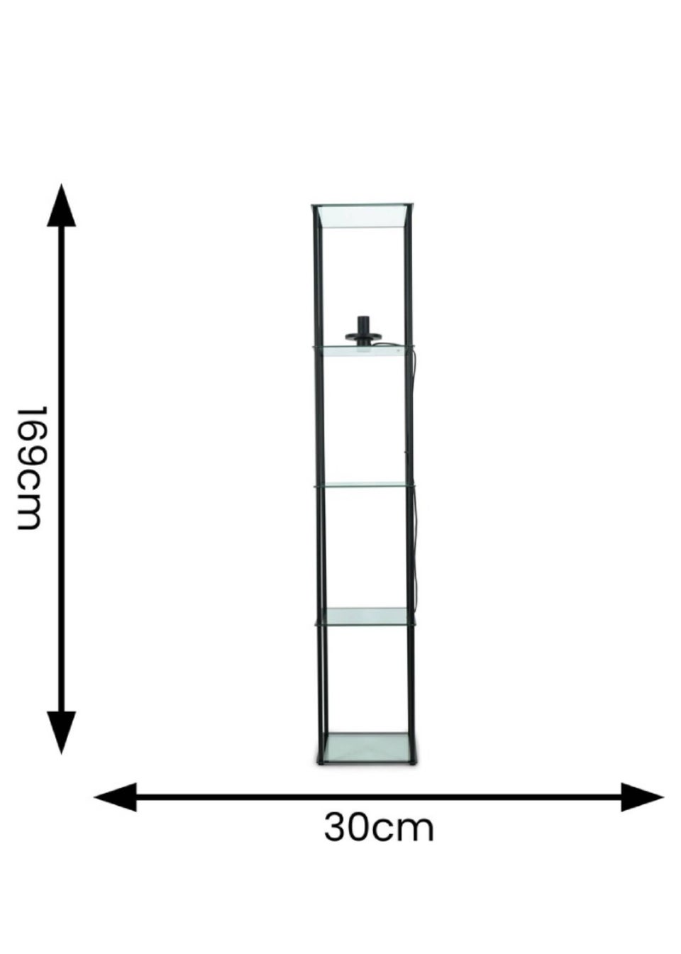 ValueLights Gobie  Black Floor Lamp with Clear Drum Shade (169cm x 30cm x 30cm)