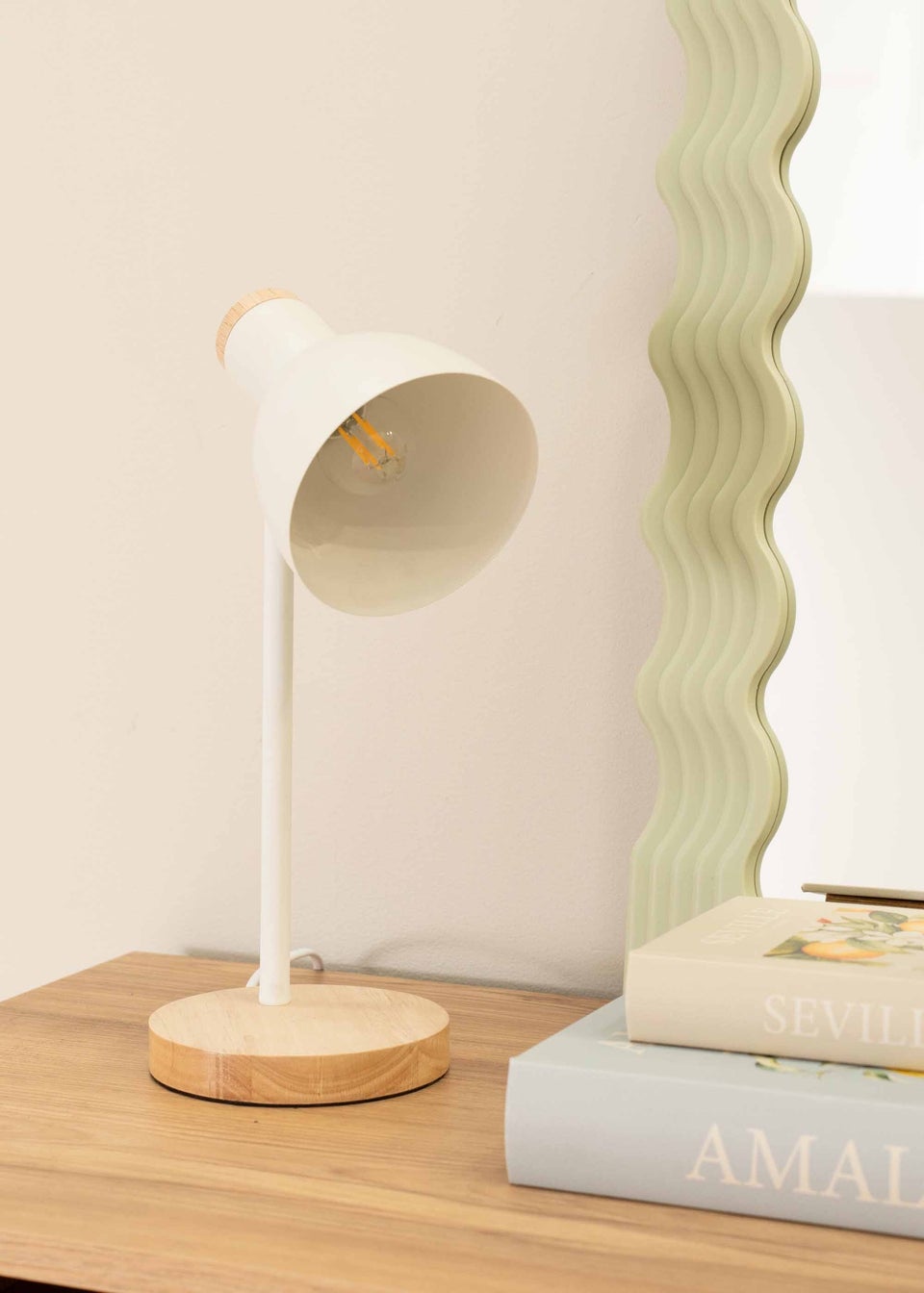 ValueLights Woody  White Table Lamp with Tapered Shade (36cm x 19cm x 14cm)