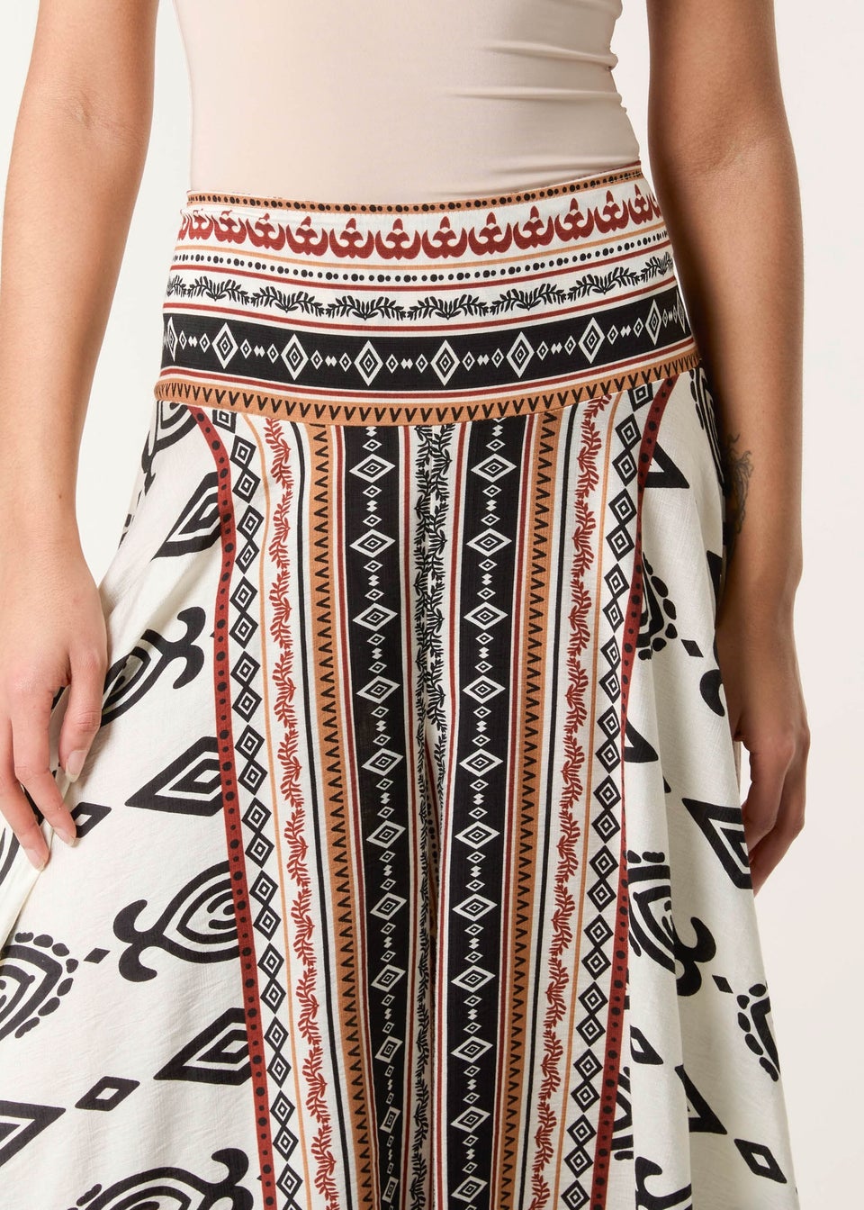 Blue Vanilla Stone Flared Skirt With Geometric Print
