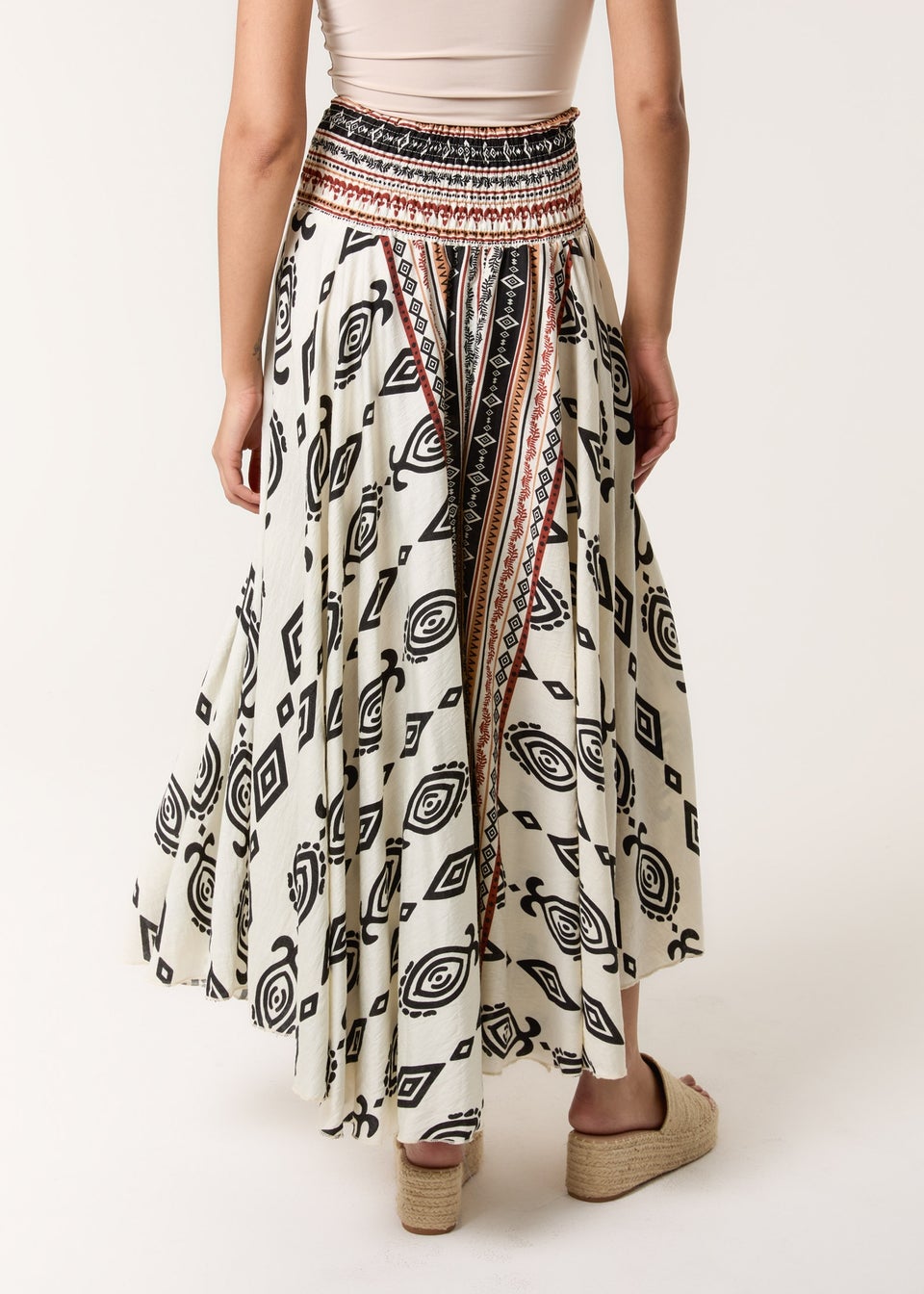 Blue Vanilla Stone Flared Skirt With Geometric Print