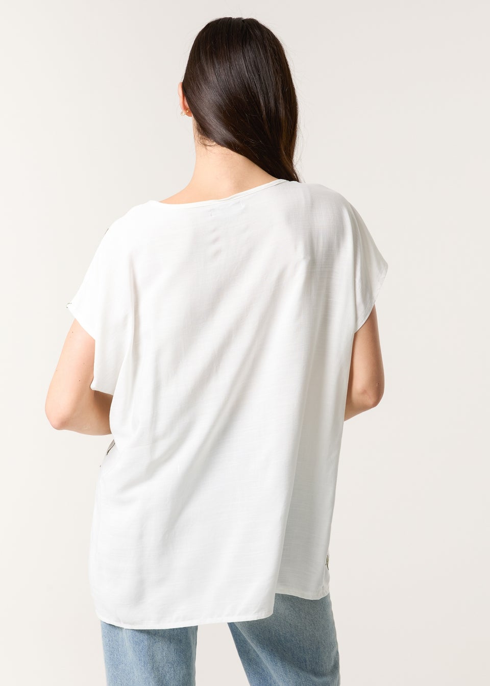 Blue Vanilla Khaki Embroidered Flower Top