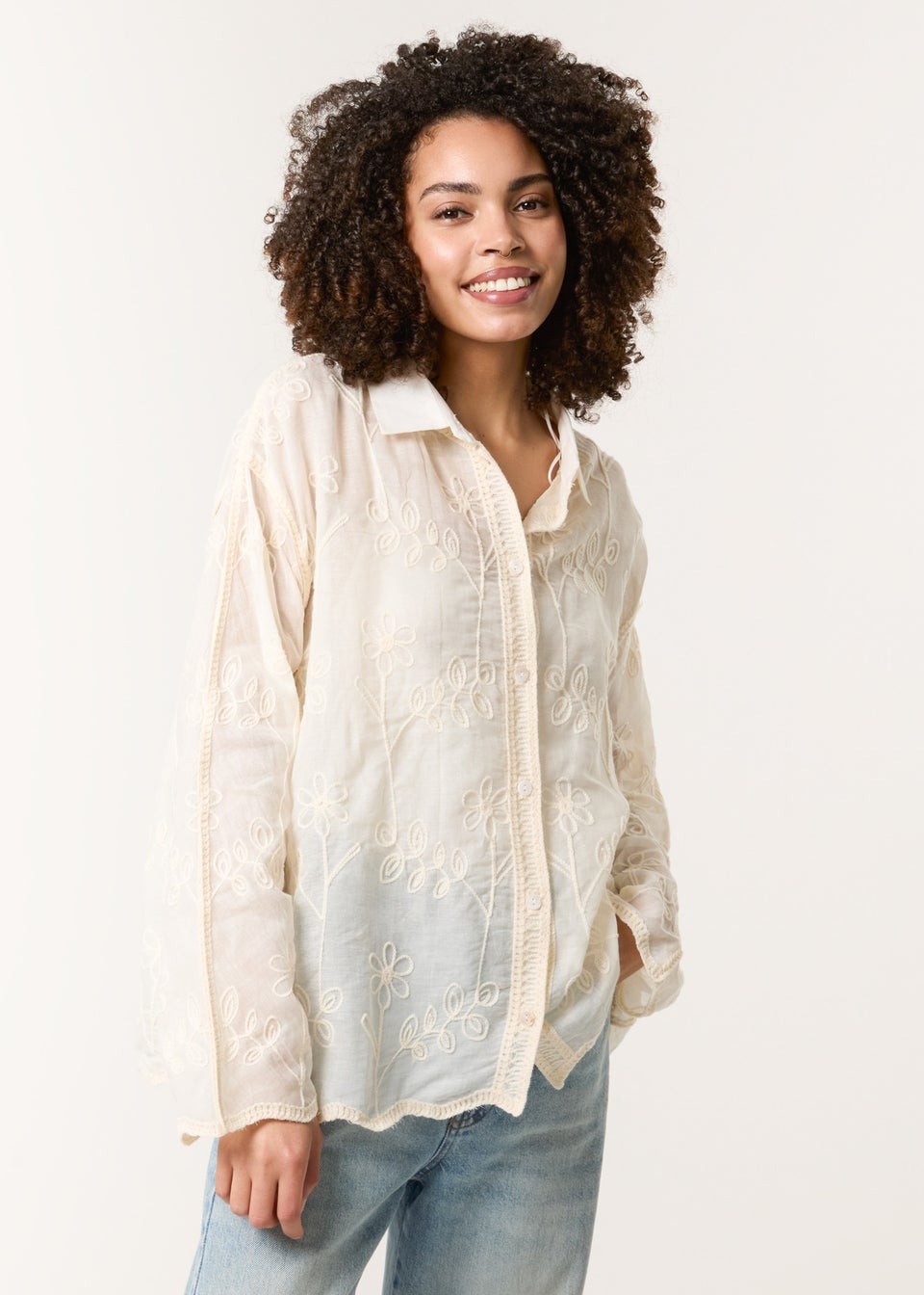 Blue Vanilla Stone Flower Print Shirt