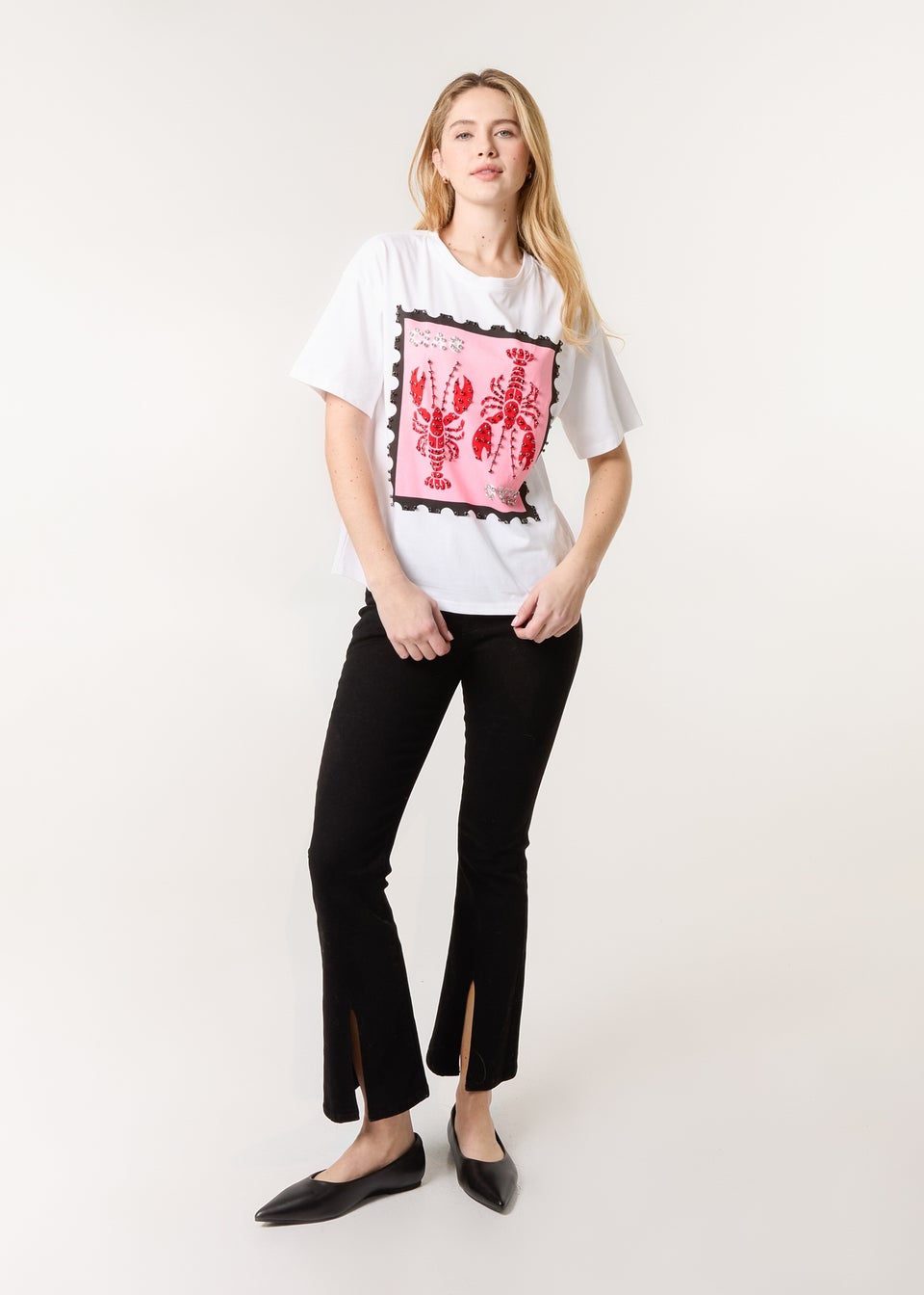 Blue Vanilla White Lobster Print T-Shirt