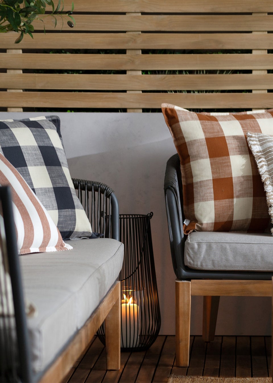 Yard Navy Chesil Check 100% Cotton Outdoor Outdoor Cushion