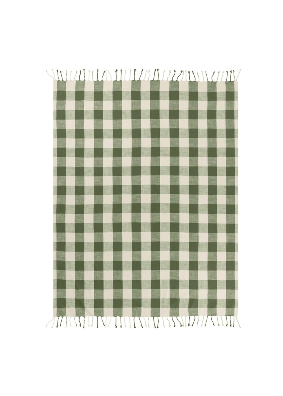 Yard Dark Green Chesil Check Tasselled 100% Cotton  Throw