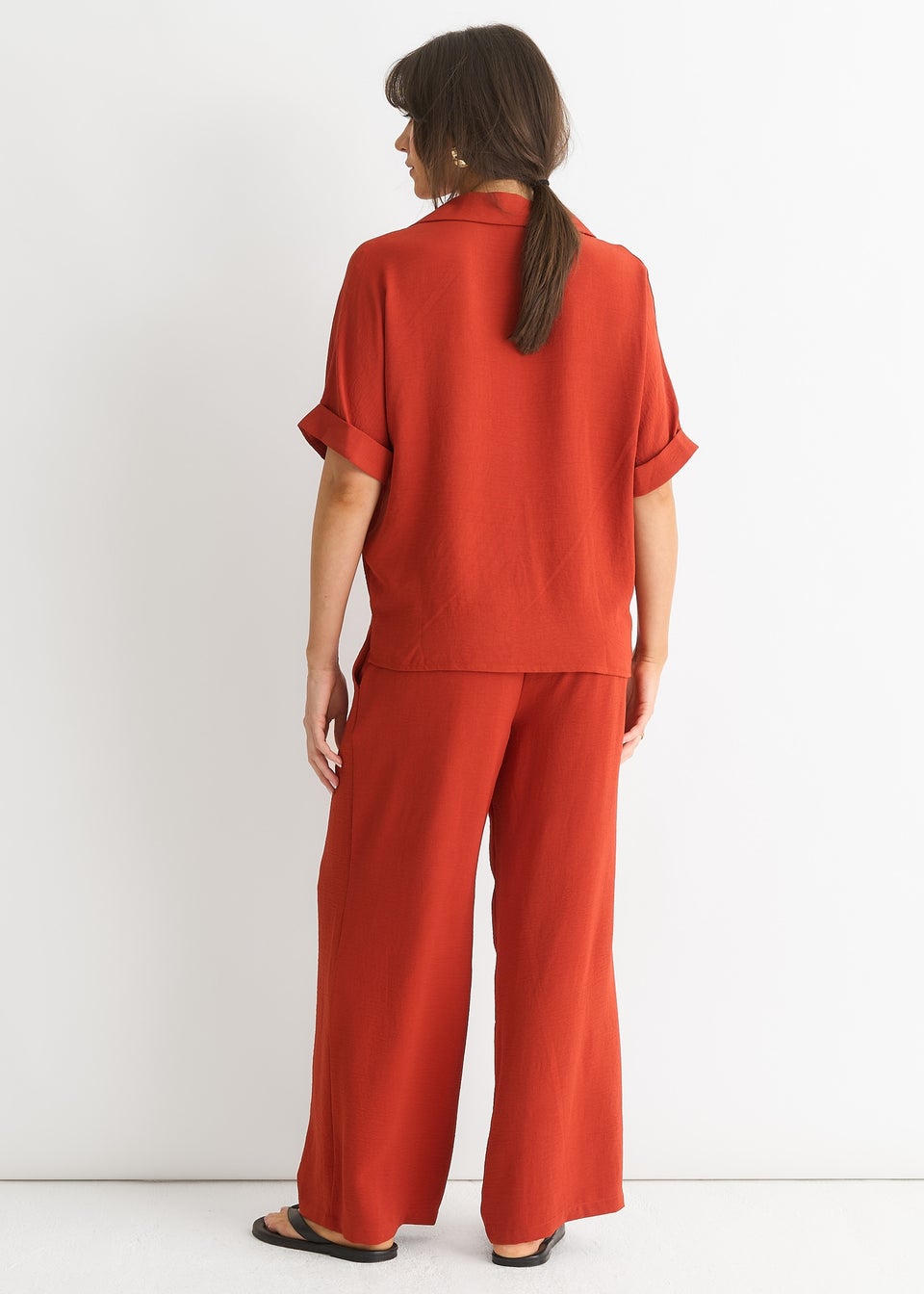 Gini London Rust Elastic Waist Wide Leg Trousers
