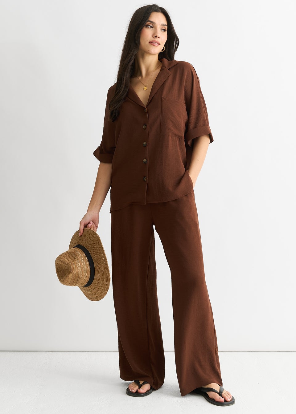 Gini London Brown Air Flow Oversized Shirt Top