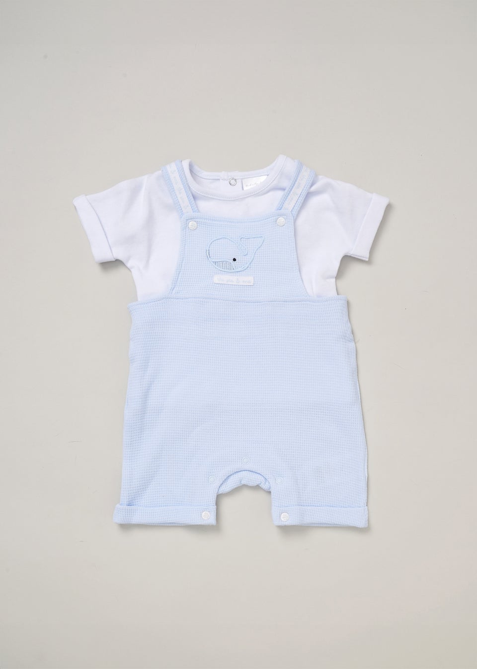 Rock a Bye Baby Waffle Dungarees & Printed T-Shirt Outfit Set (0-12 mnths)