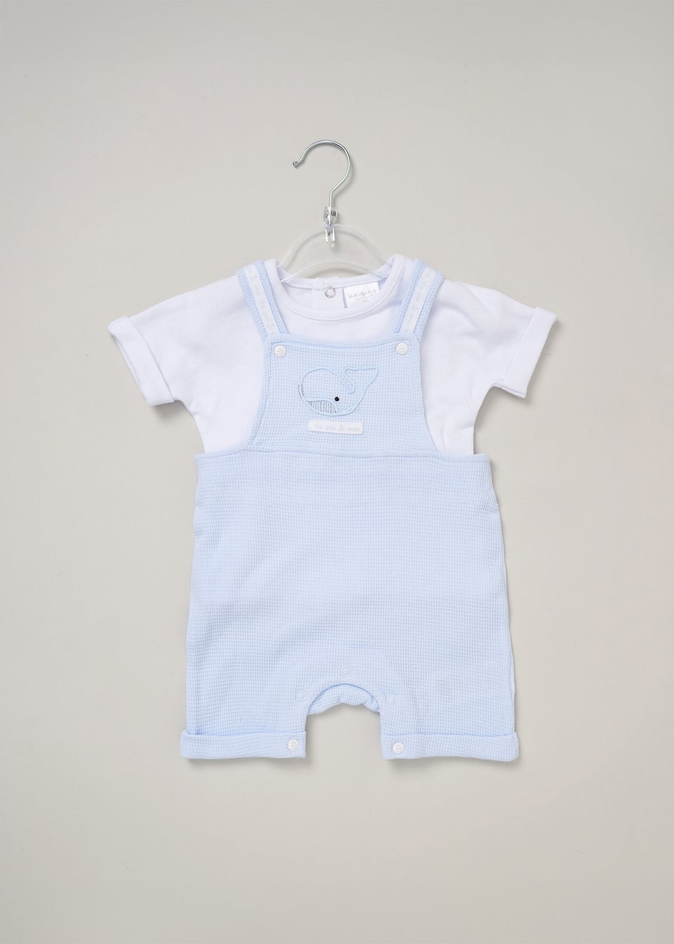 Rock a Bye Baby Waffle Dungarees & Printed T-Shirt Outfit Set (0-12 mnths)