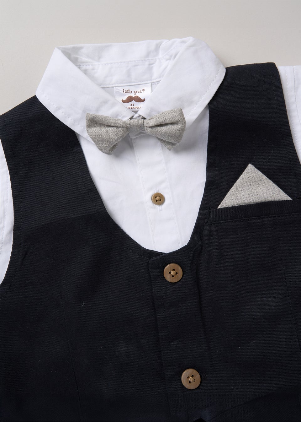 Little Gent Black Shirt with Mock Waistcoat Shorts & Bowtie Outfit Set (2-4 yrs)