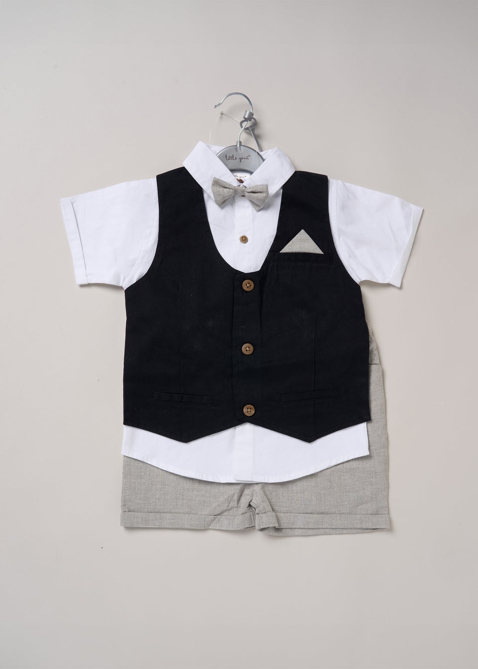 Little Gent Black Shirt with Mock Waistcoat Shorts & Bowtie Outfit Set (2-4 yrs)