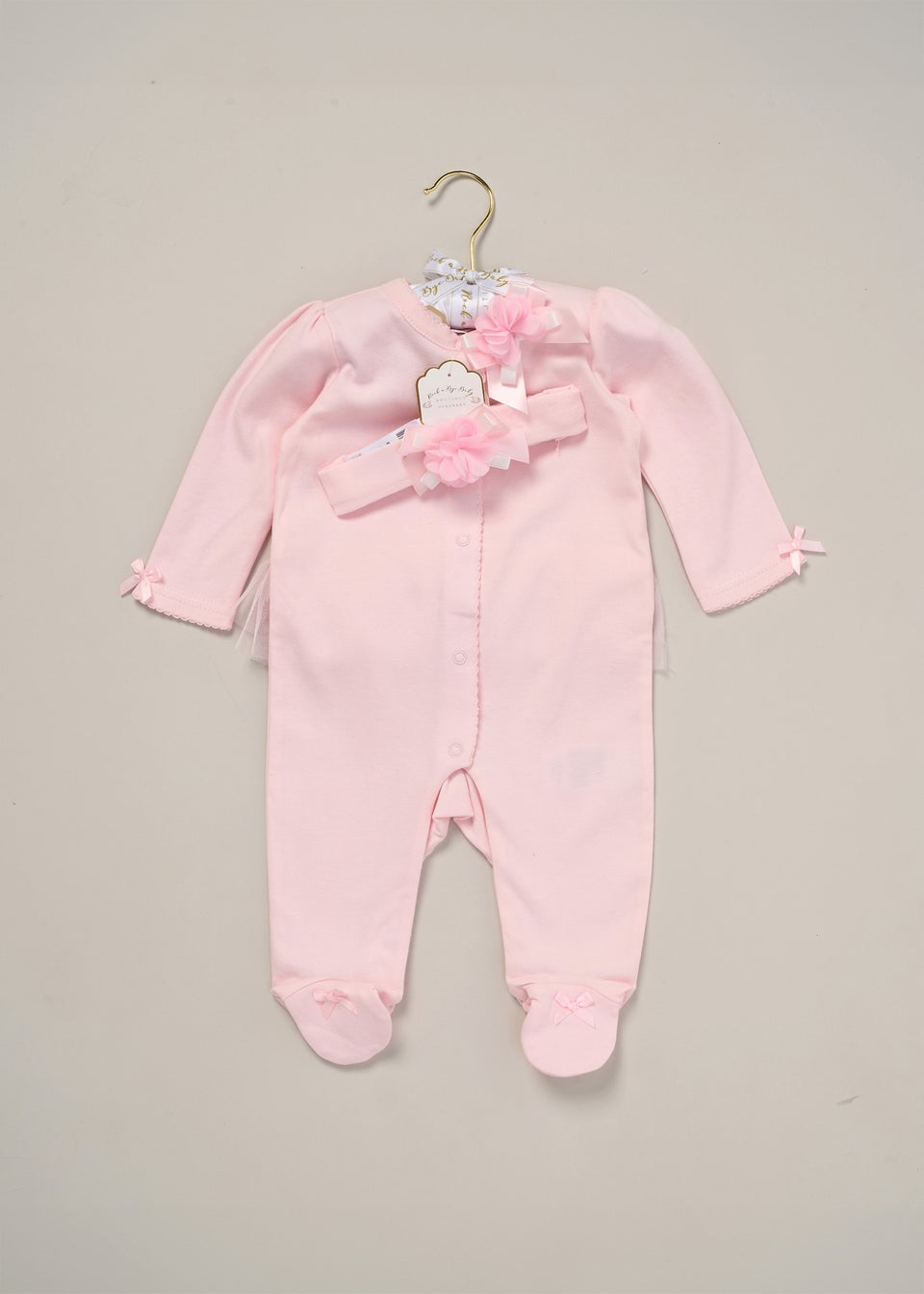 Rock a Bye Baby Ribbon Detail All-In-One Headband Outfit Set (0-9 mnths)