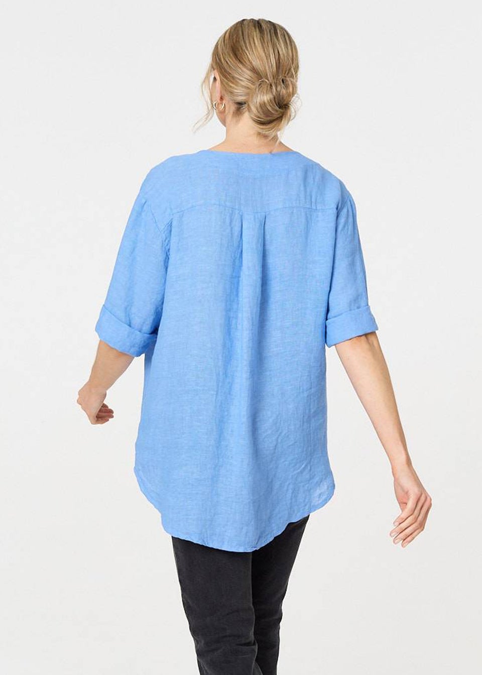 Izabel London Blue Button Detail V-Neck Blouse