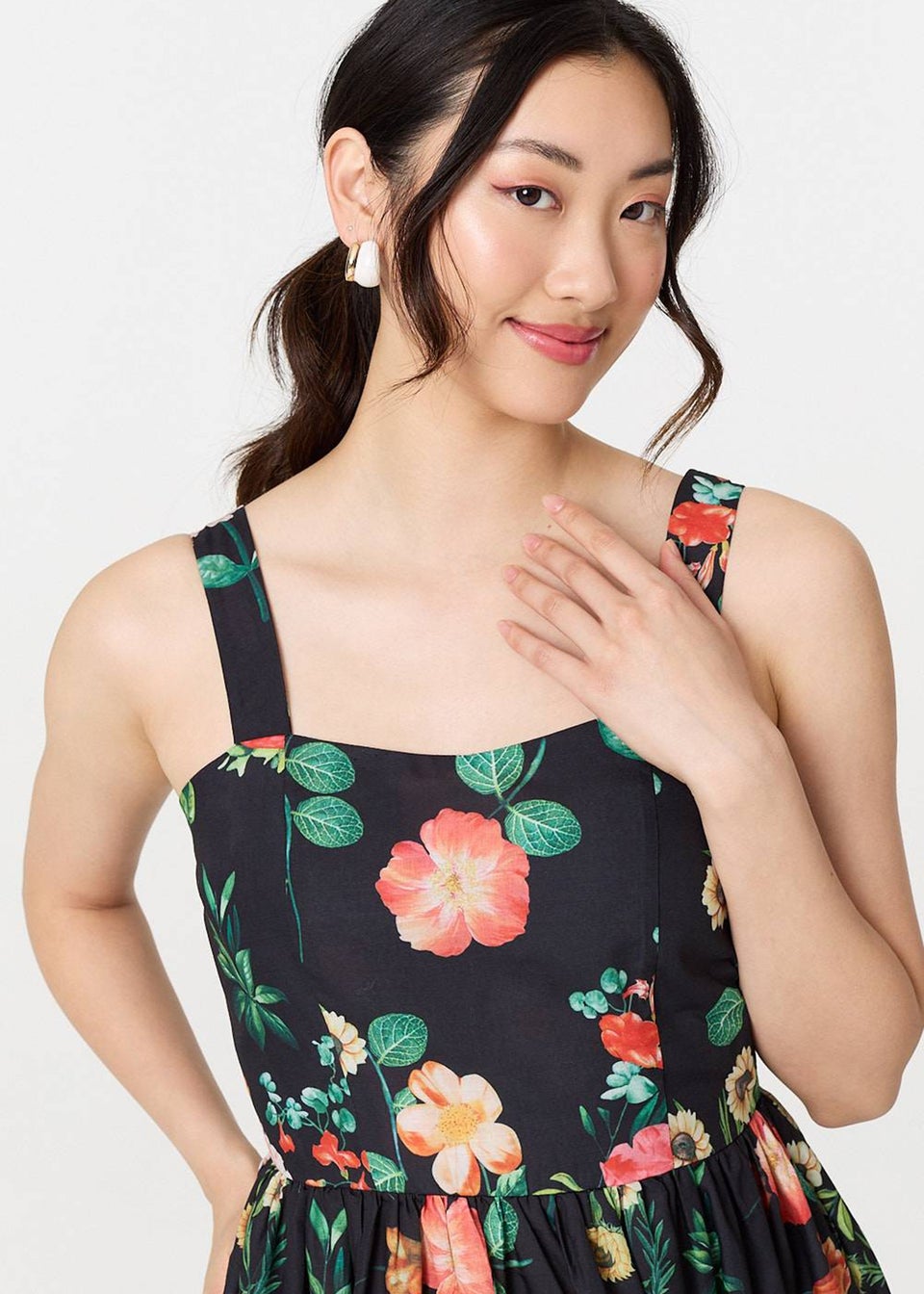 Izabel London Black Floral Sleeveless Skater Midi Dress