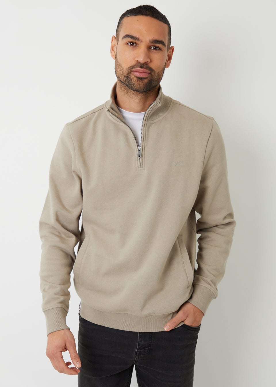 Threadbare Natural Mens Oatmeal Marl Quarter Zip Sweatshirt