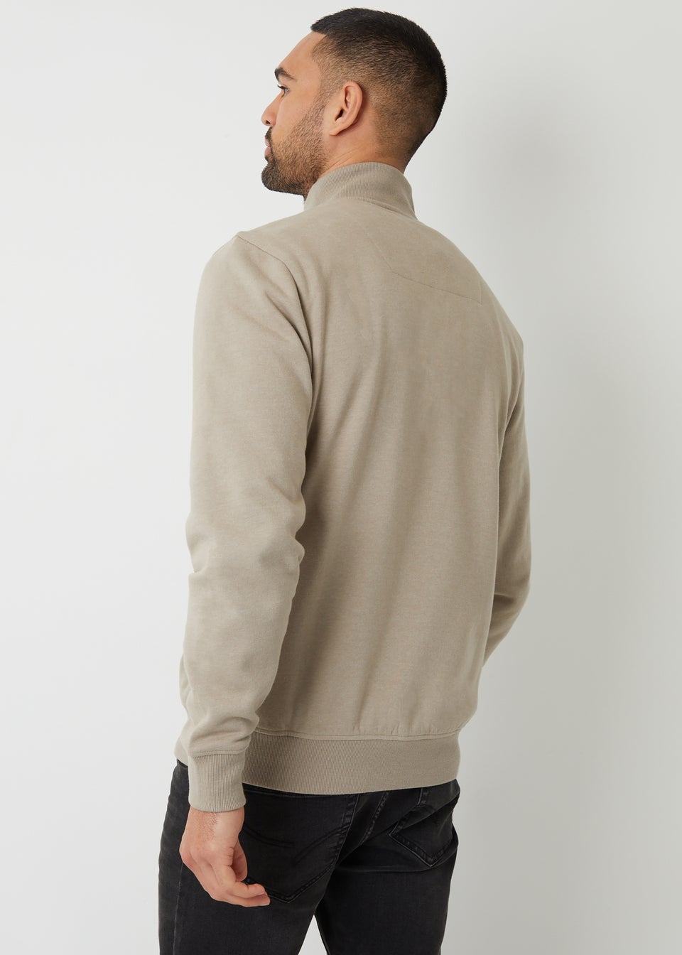 Threadbare Natural Mens Oatmeal Marl Quarter Zip Sweatshirt