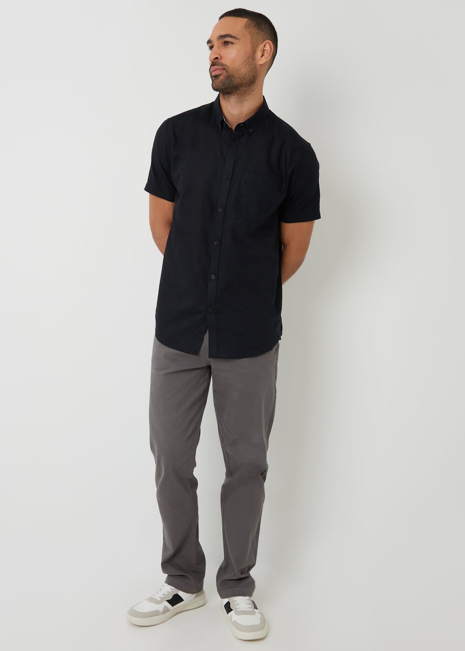 Threadbare Black Cotton Linen Blend Short Sleeve Shirt