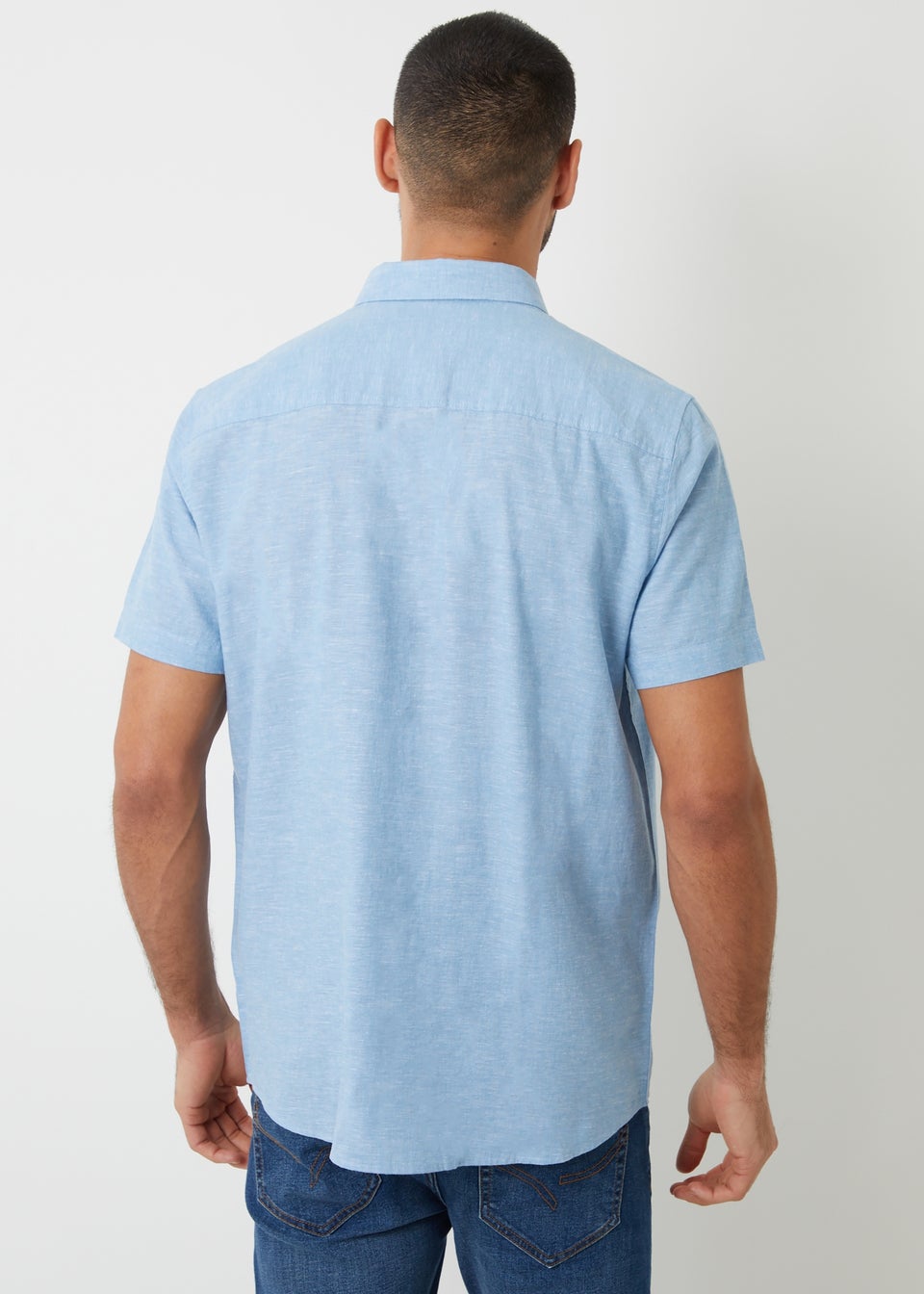 Threadbare Light Blue Cotton Linen Blend Short Sleeve Shirt