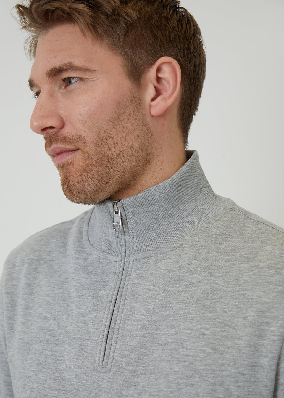 Threadbare Light Grey Mock T-Shirt Quarter Zip Sweatshirt