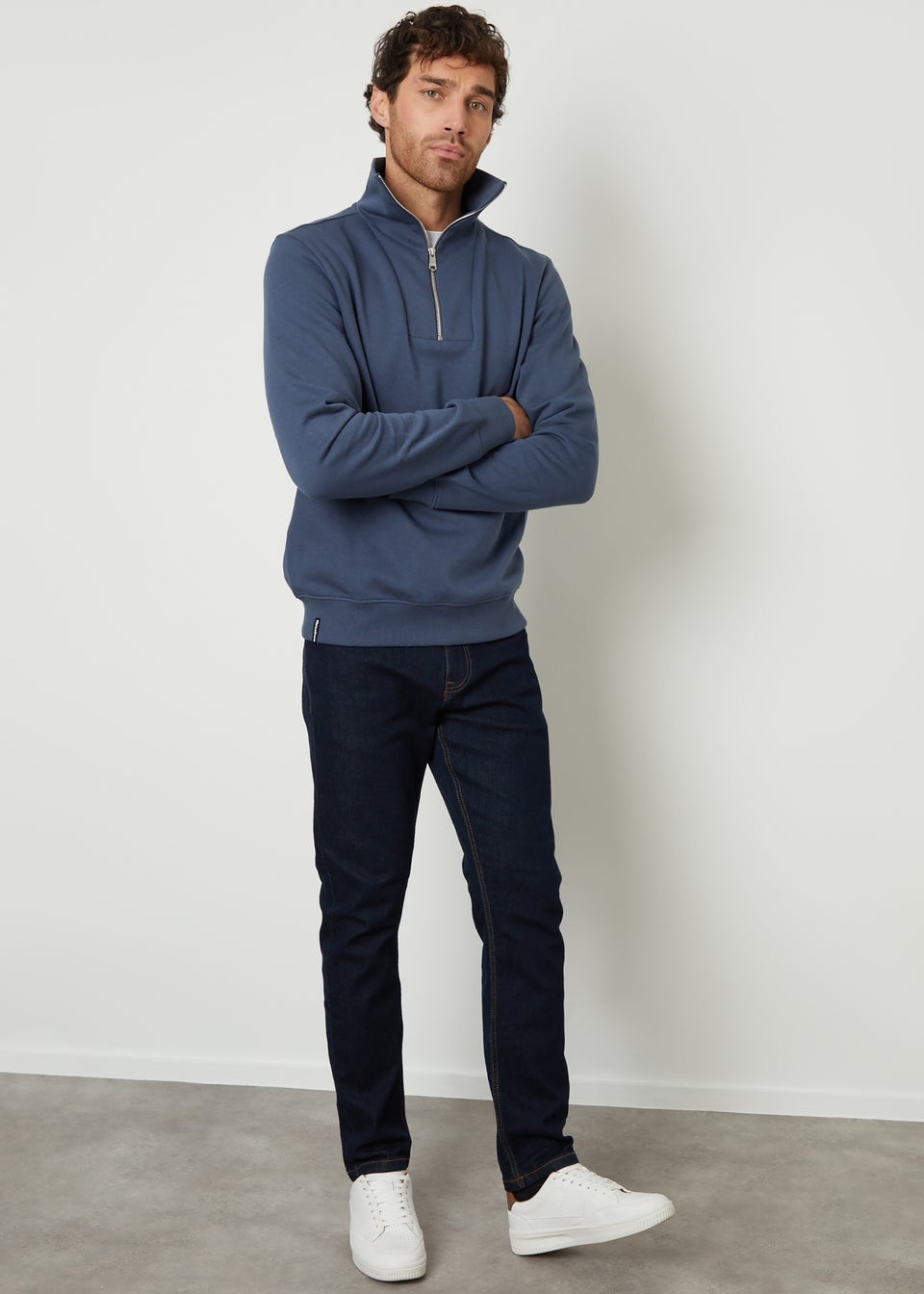 Threadbare Blue Quarter Zip Funnel Neck Sweatshirt