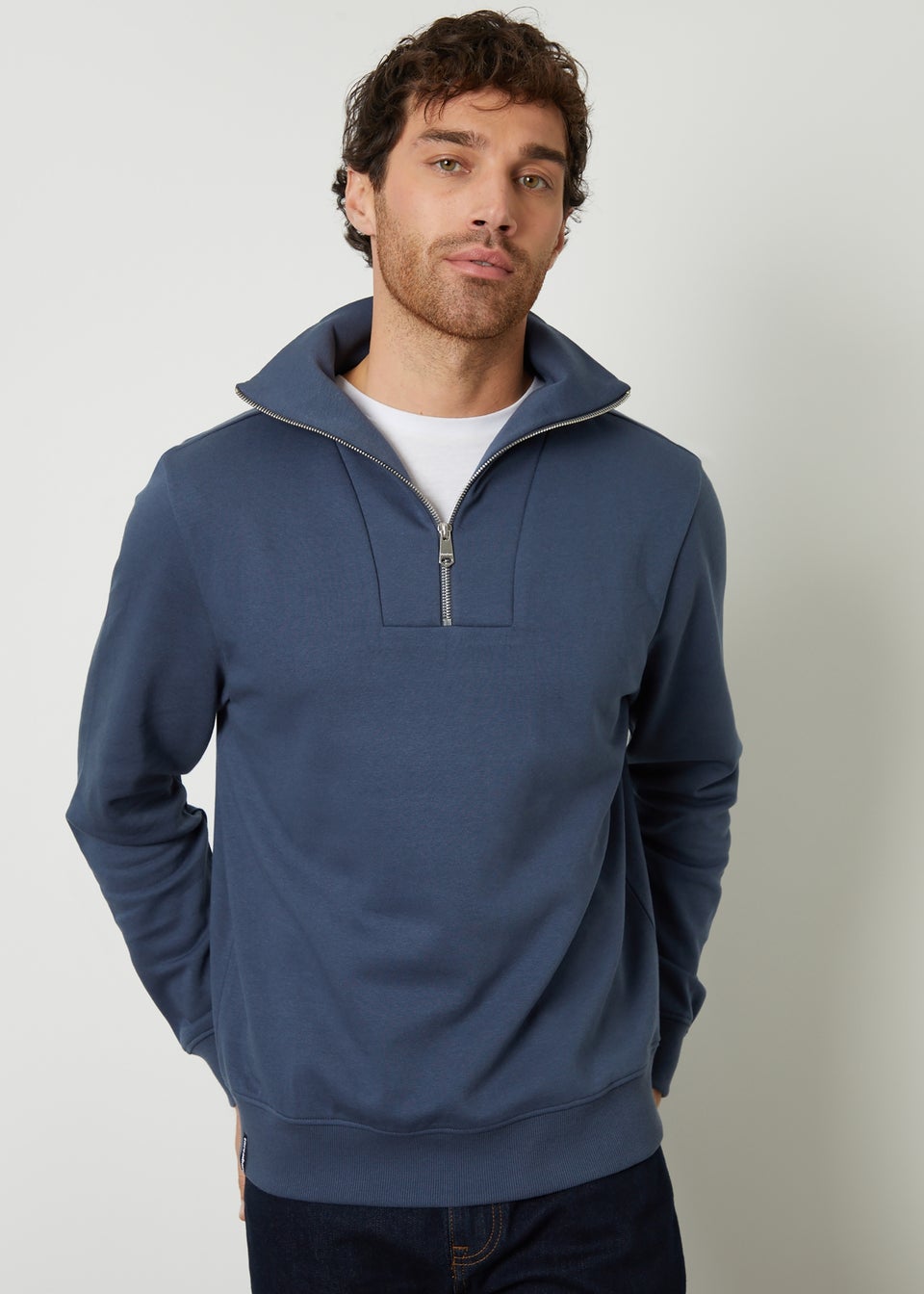 Threadbare Blue Quarter Zip Funnel Neck Sweatshirt