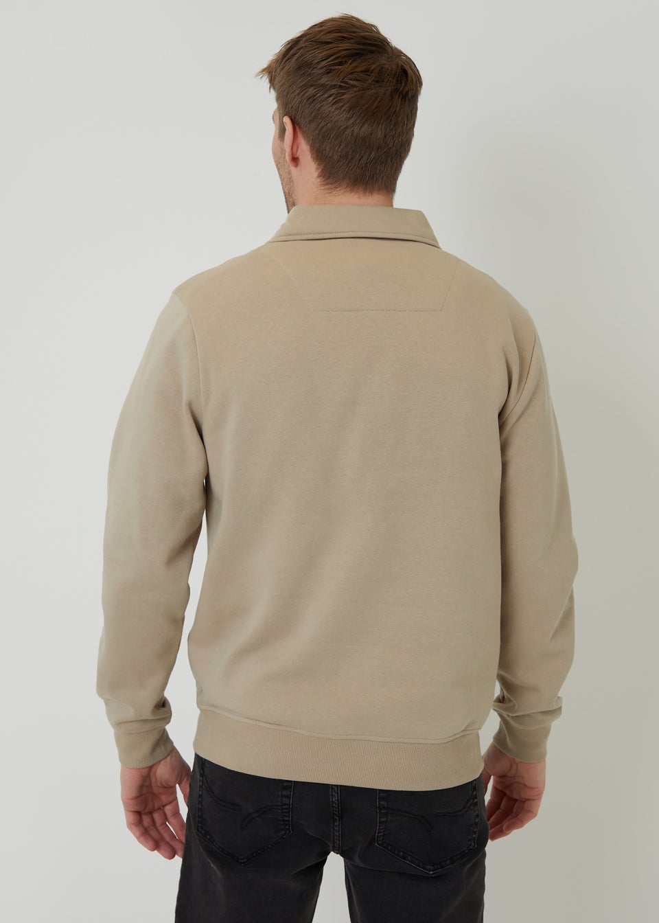 Threadbare Stone Quarter Zip Collared Sweatshirt