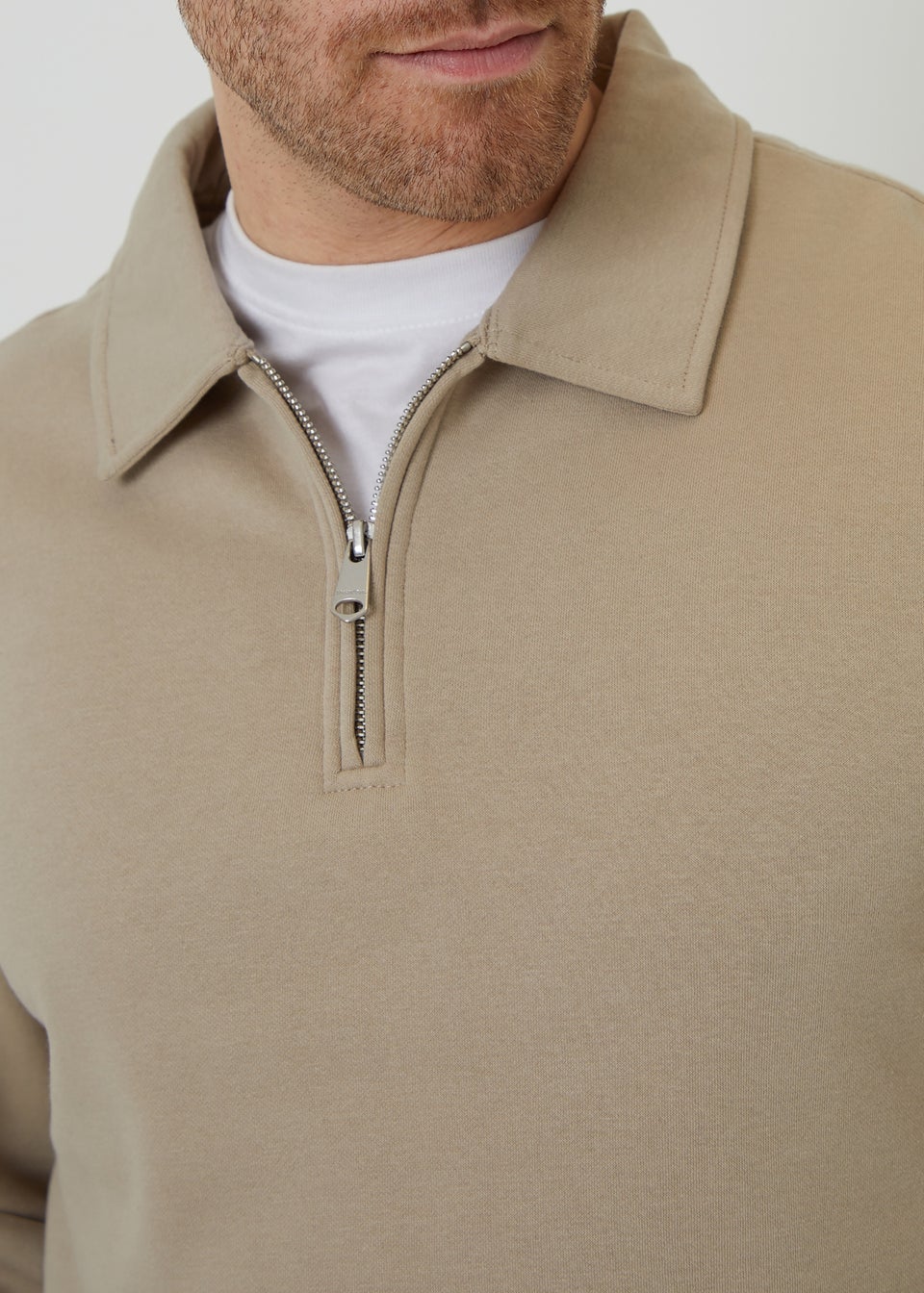 Threadbare Stone Quarter Zip Collared Sweatshirt