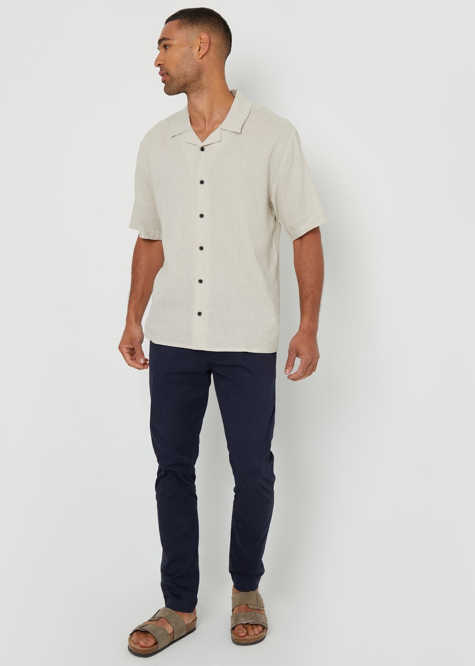 Threadbare Stone Kylian Linen Blend Revere Collar Short Sleeve Shirt
