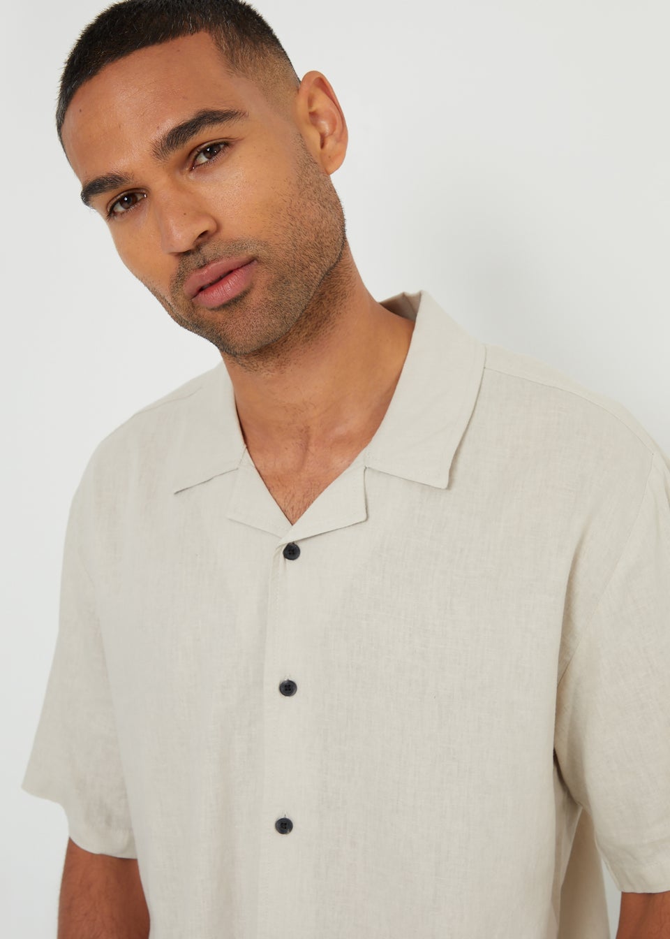 Threadbare Stone Kylian Linen Blend Revere Collar Short Sleeve Shirt