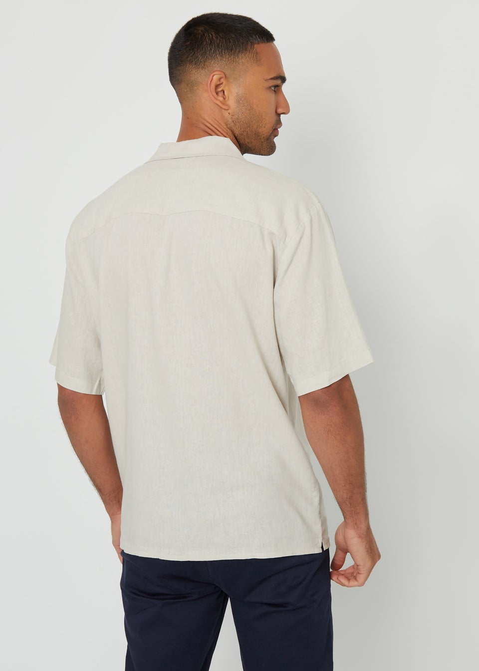 Threadbare Stone Kylian Linen Blend Revere Collar Short Sleeve Shirt