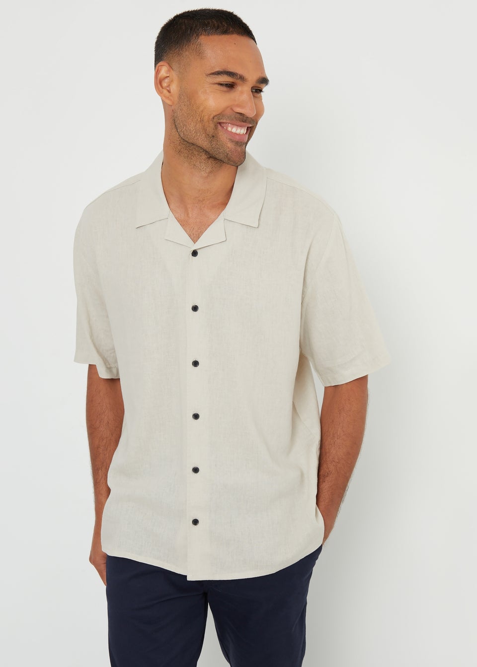 Threadbare Stone Kylian Linen Blend Revere Collar Short Sleeve Shirt