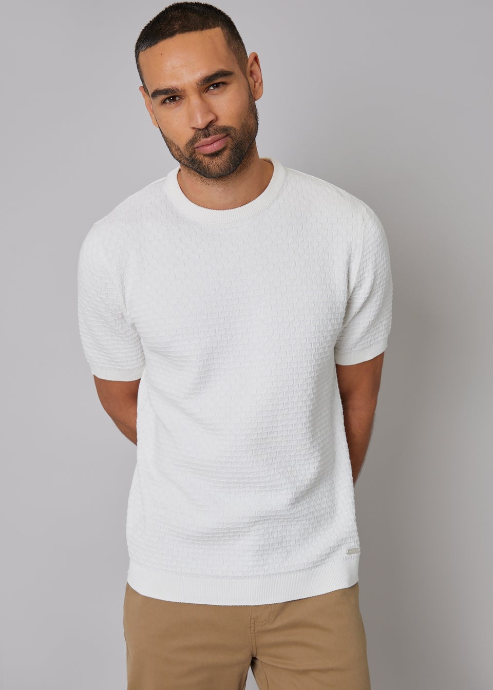 Threadbare Natural Textured Front Knitted T-Shirt