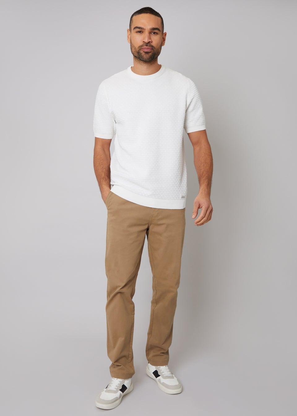 Threadbare Natural Textured Front Knitted T-Shirt