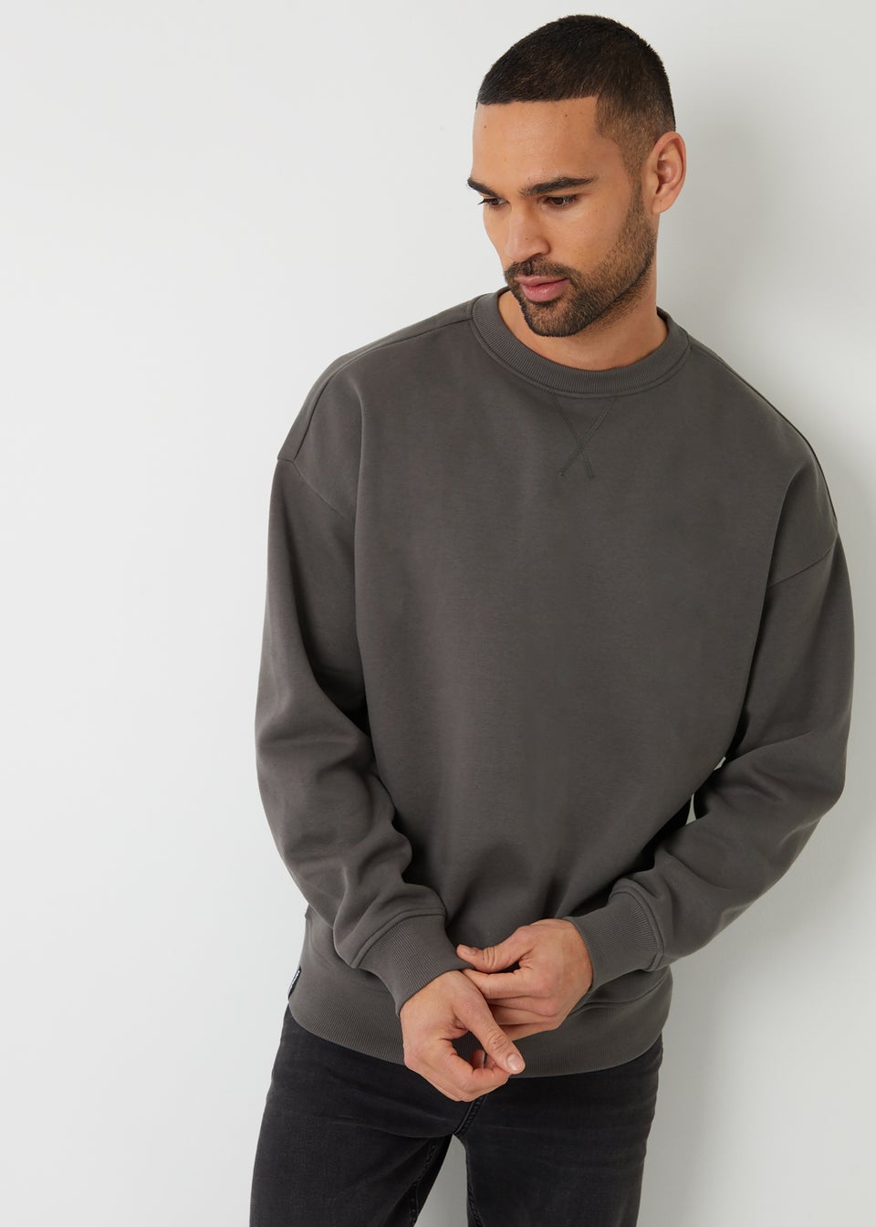 Threadbare Dark Grey Relaxed Fit Crew Neck Sweatshirt