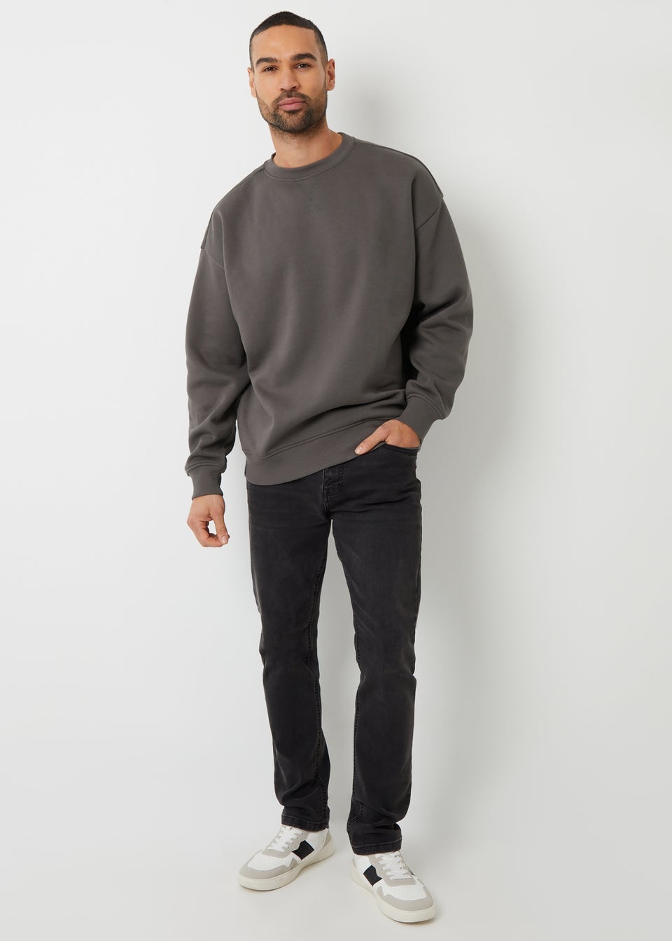 Threadbare Dark Grey Relaxed Fit Crew Neck Sweatshirt