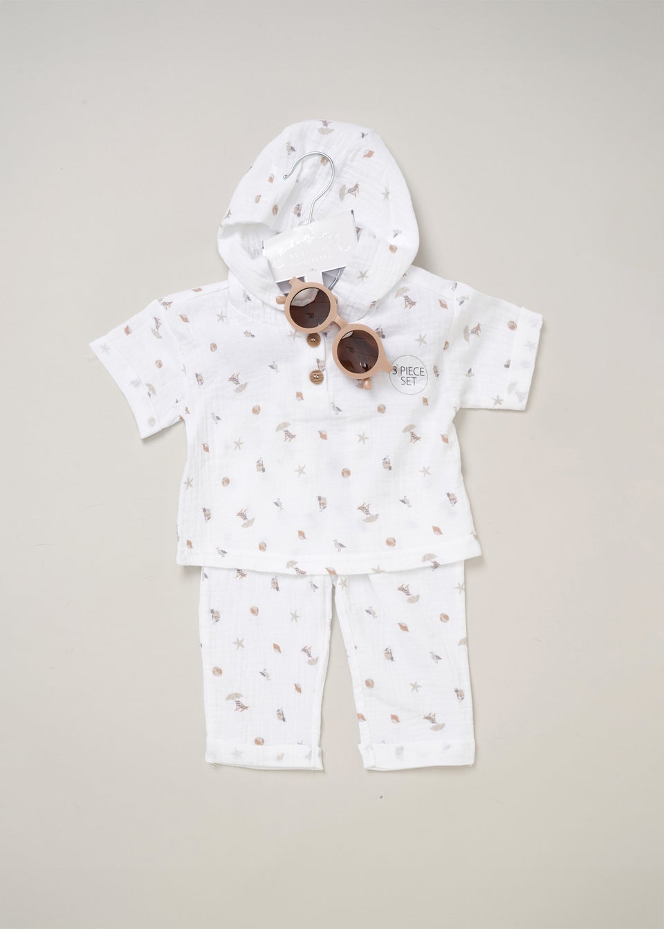 Rock a Bye Baby Printed Hooded Top Trousers & Sunglasses Outfit Set (0-12 mnths)