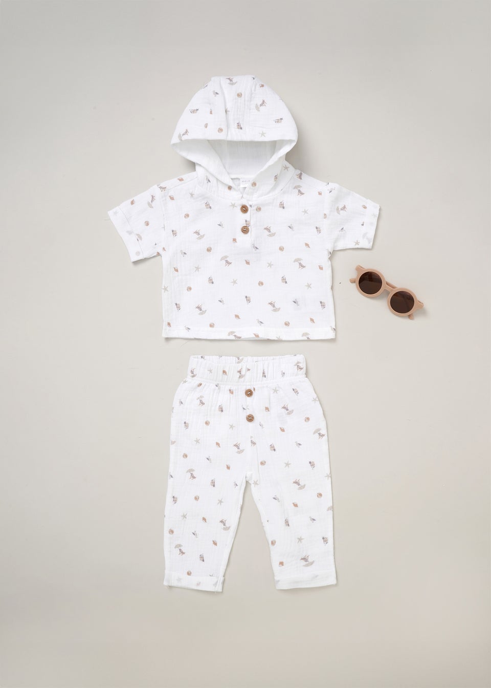 Rock a Bye Baby Printed Hooded Top Trousers & Sunglasses Outfit Set (0-12 mnths)