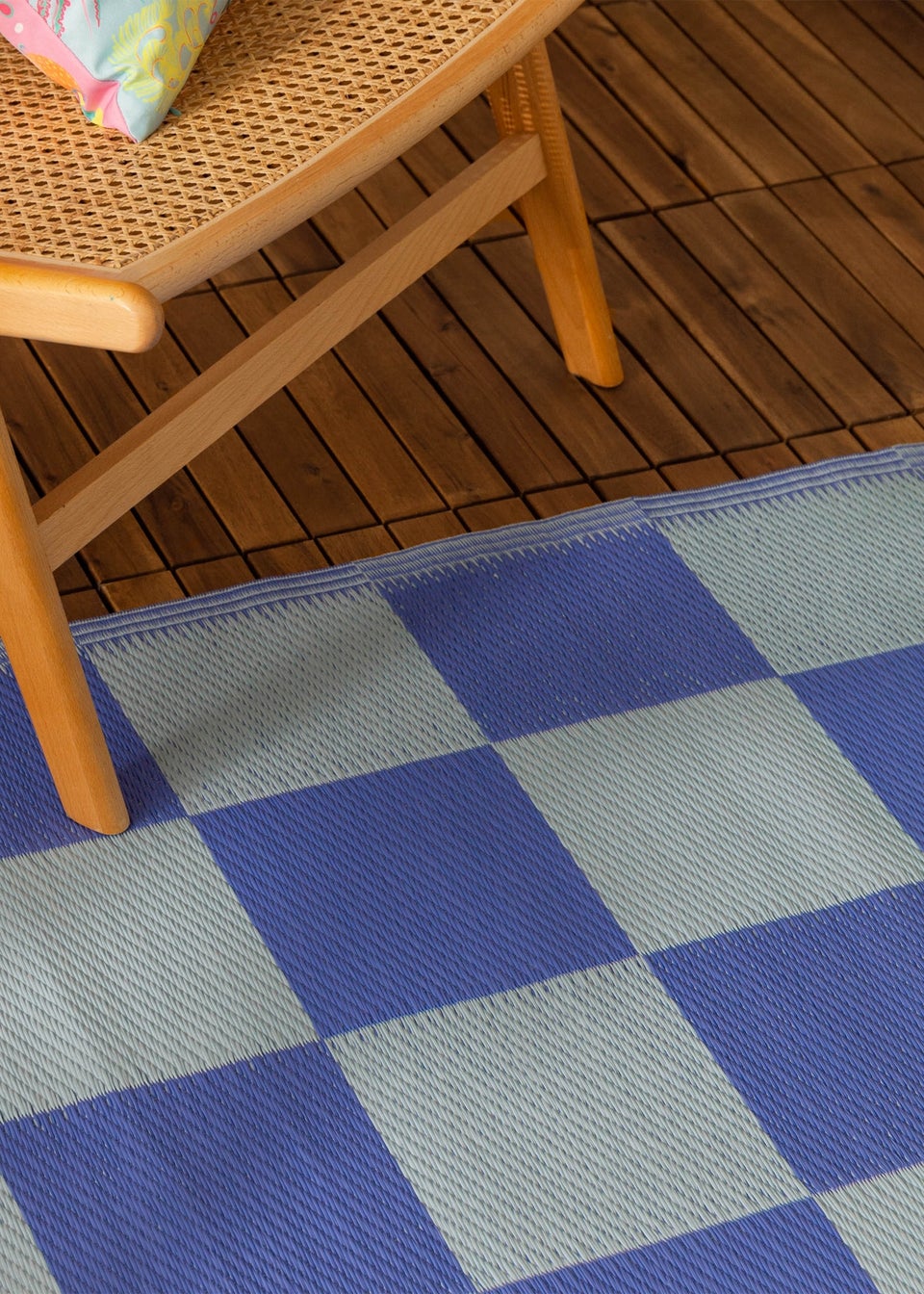 furn. Blue Checkerboard Recycled Outdoor Rug