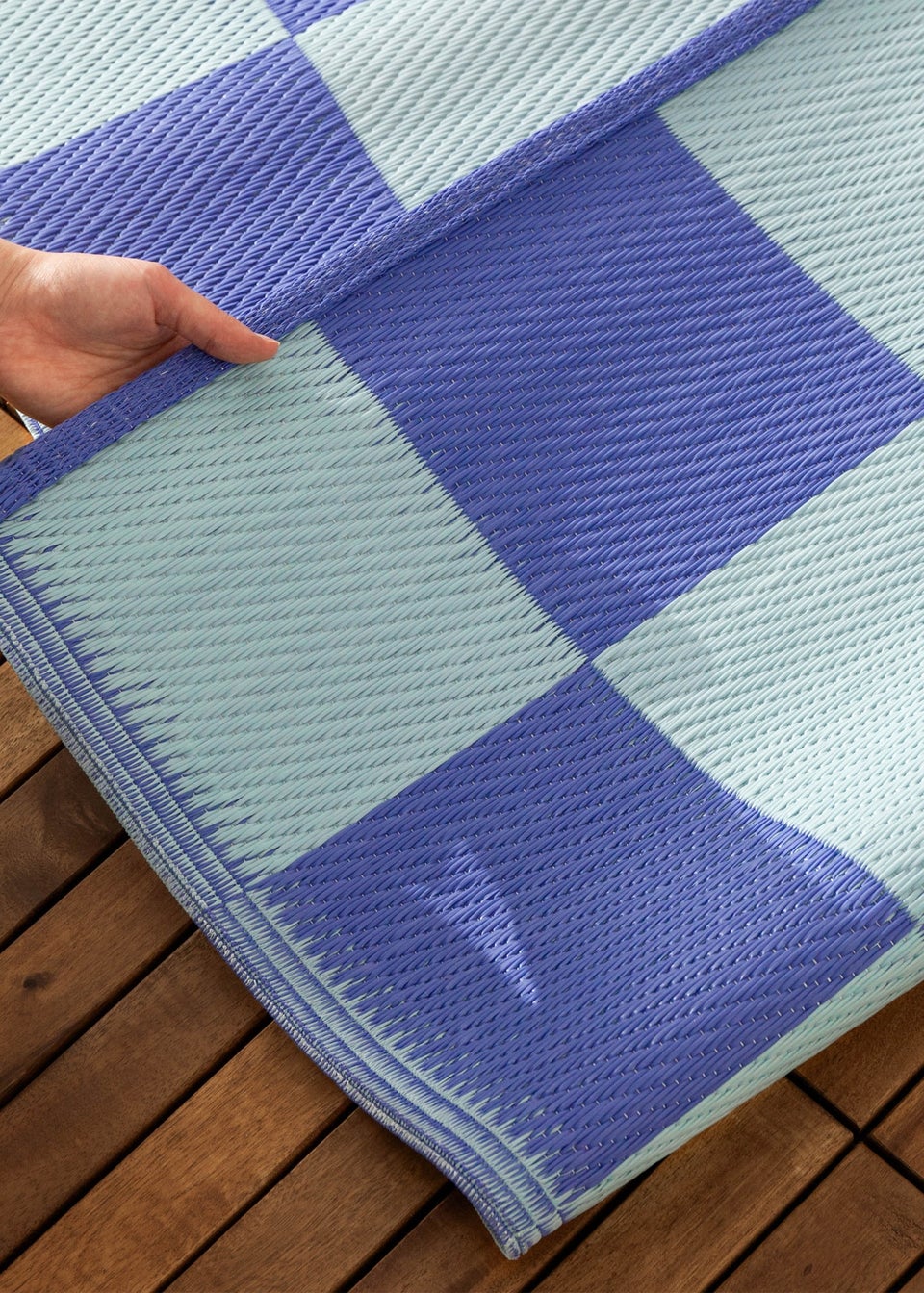 furn. Blue Checkerboard Recycled Outdoor Rug