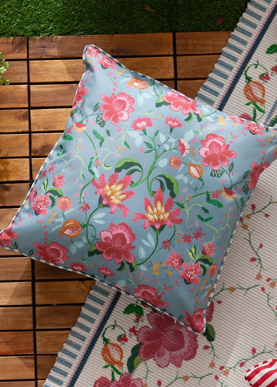 Wylder Nature Light Blue Claudia Floral Outdoor Outdoor Cushion