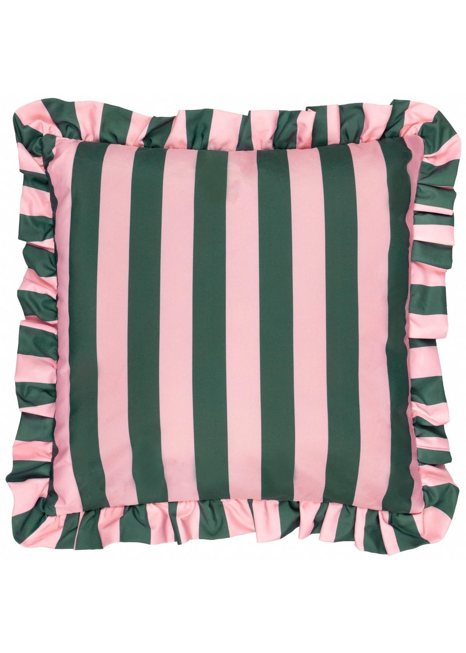 furn. Pink Palm Royale Stripe Ruffle Printed Outdoor Outdoor Cushion