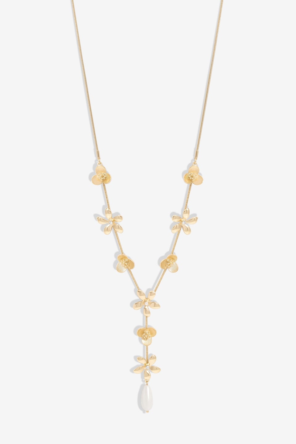 Mood Gold Mixed Flower Linear Y Drop Necklace