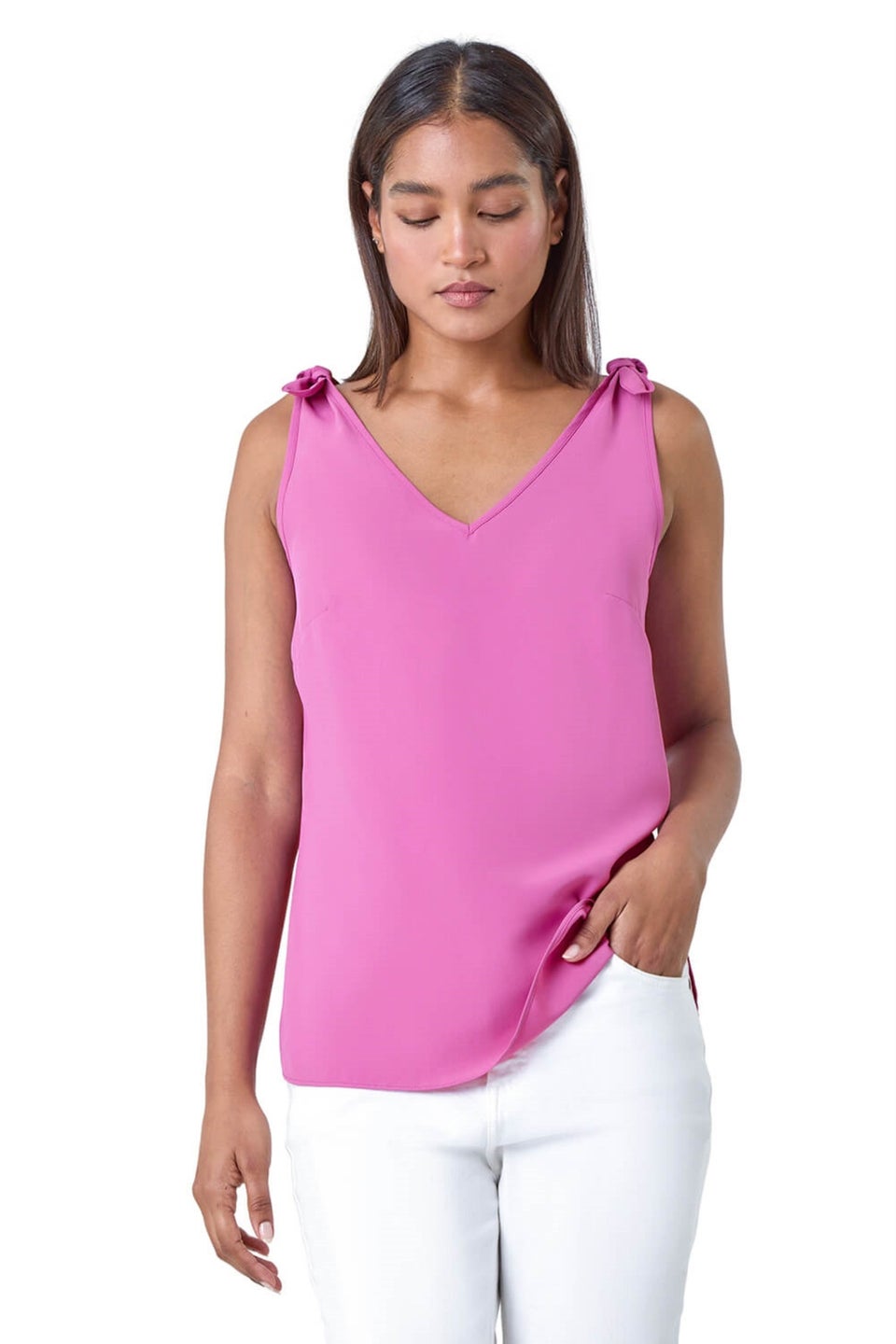 Roman Magenta Tie Detail Strap Cami Top
