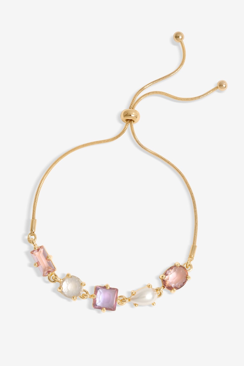 Mood Gold Romantic Crystal & Pearl Mixed Stone Toggle Bracelet
