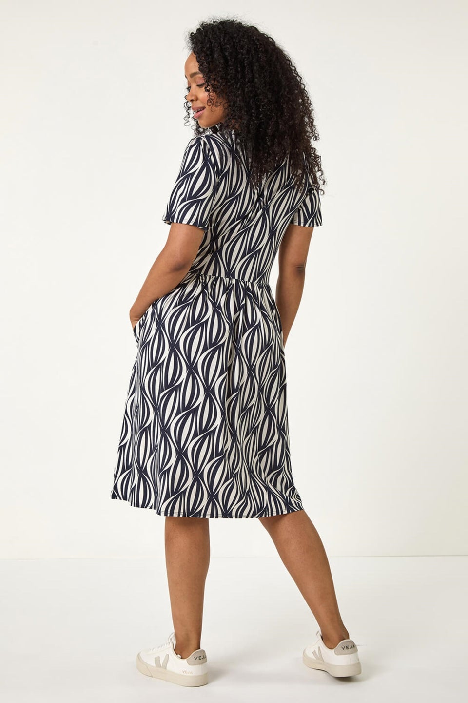 Roman Navy Petite Geometric Pocket Dress