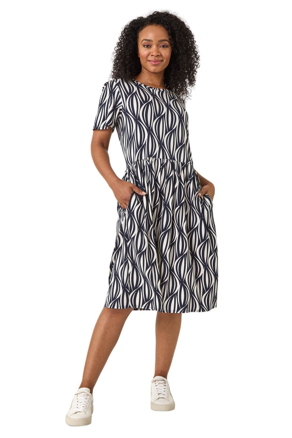 Roman Navy Petite Geometric Pocket Dress