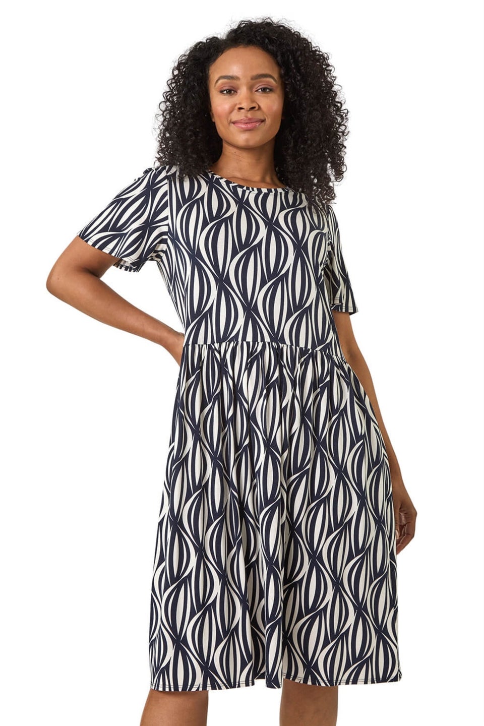 Roman Navy Petite Geometric Pocket Dress