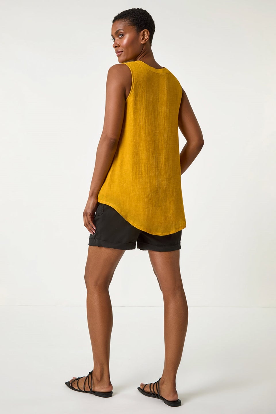 Roman Yellow Sleeveless Button Detail Vest