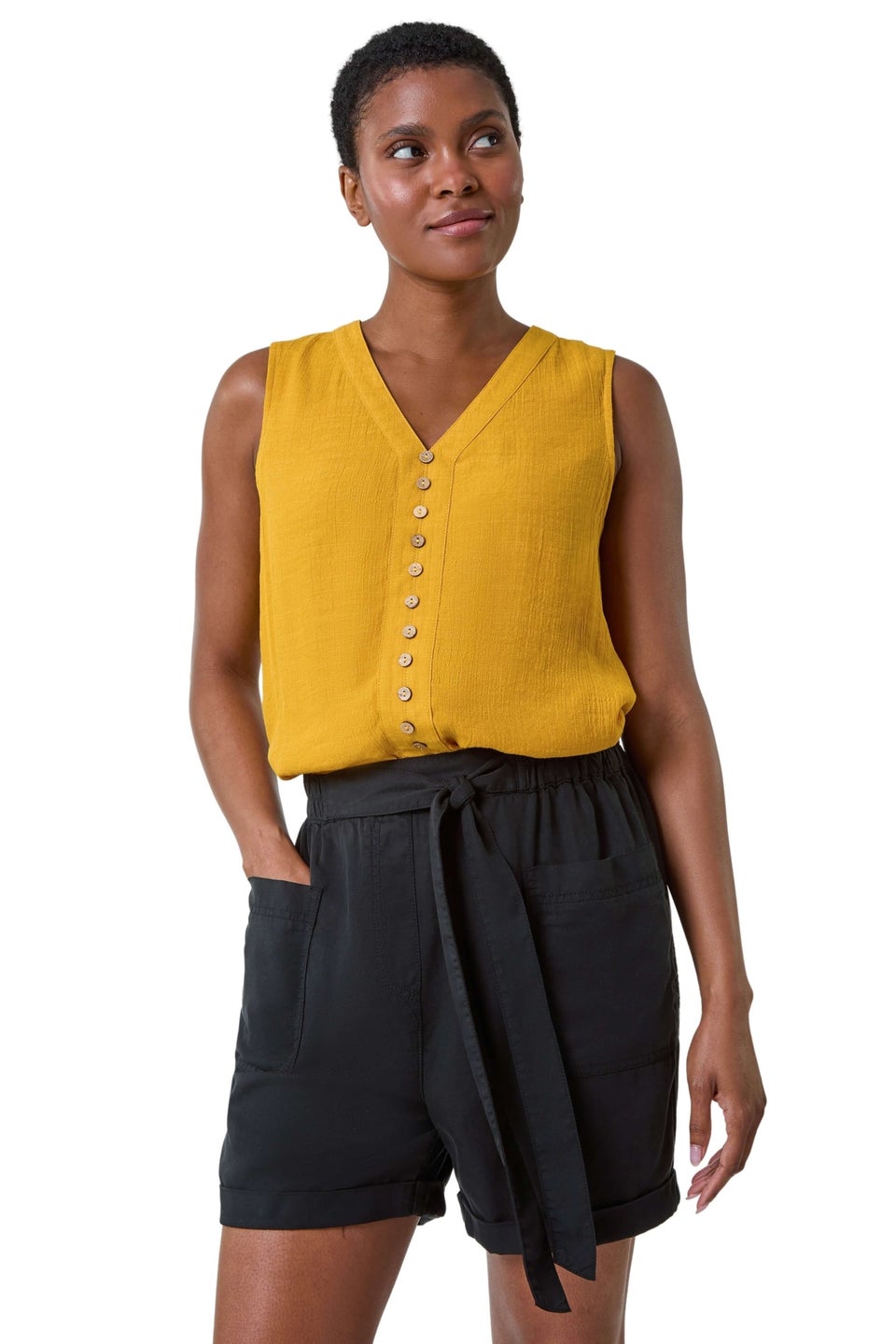 Roman Yellow Sleeveless Button Detail Vest